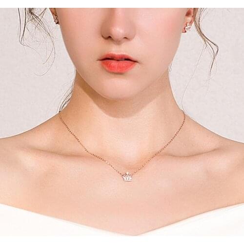 SILVERHOO Attractive Fashion Women Necklace Crown Cubic Zirconia Jewelry Exquisite All Match Ear Studs Bracelet Bangle Girl Gift