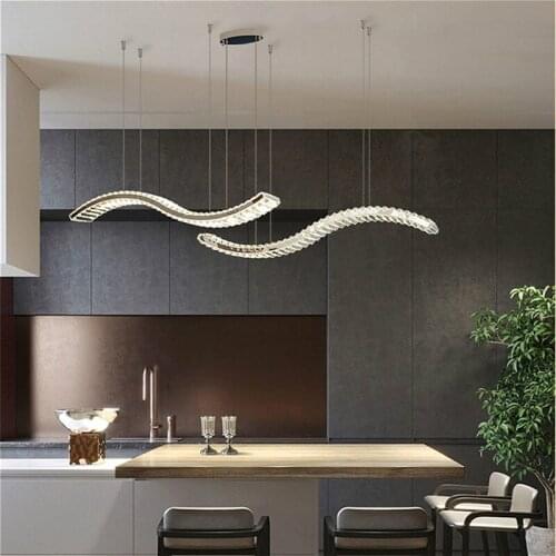Modern Crystal Chandelier Stainless Steel Gold Silver Long Strip Combination Hanging Lamp Kitchen Island Dining Room Chandelier