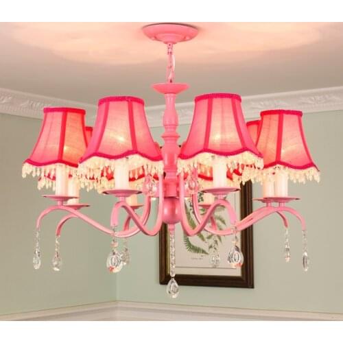 Modern Pink Crystal Chandelier Princess Girl Room 3/ 6/8 Heads Pendant Light Suspension Lamps PA0427