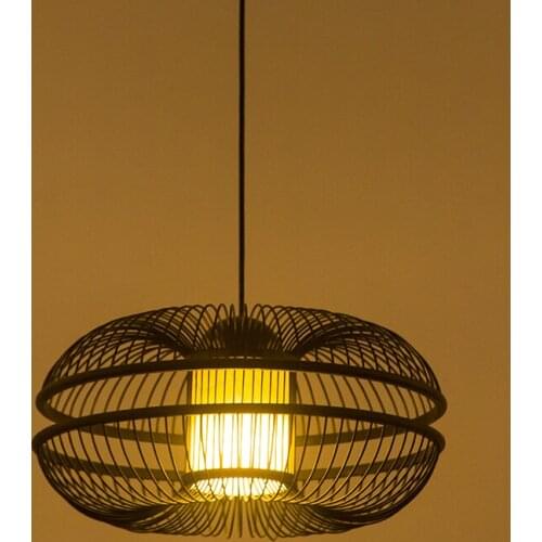 Modern Bamboo Pendant Lamp Lantern Work Hand Knitted Craft Suspension Light Simple Parlor Study Hotel Home Lighting G022