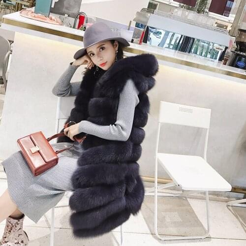 UPPIN Womens Faux Fur Coats Long Fox Fur Vest Waistcoat Girls Hooded Warm Ladies Gilet Hood Autumn Winter Casual Fox Fur Jacket