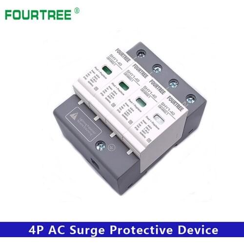 SPD AC 3P+N Surge Protective Device 20~40KA 30KA~60KA 385V 420V House Lightning Protection Arrester Low-Voltage Protector