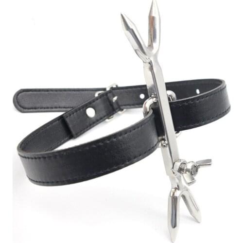 Sex Collar Leather Stainless Steel Heretics Fork Erotic Positioning Bandage Sex Toys for Men/Women Adult Game A320 fetish men