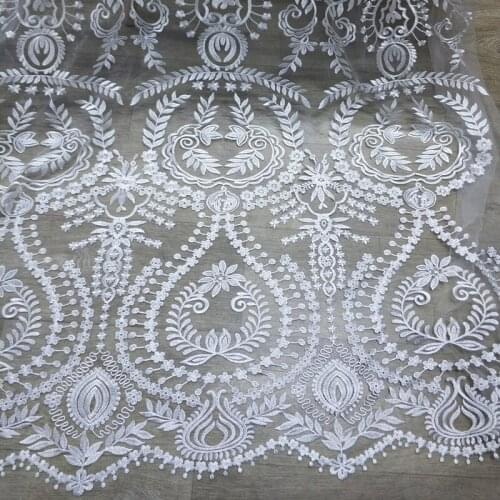1 Yard Vintage Embroidered Applique Lace Fabric Retro Flower Mesh Tulle Lace Fabric for Wedding Dress Bridal Gown Couture Design