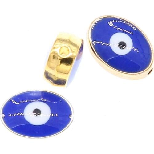 10pcs high quality new 9 * 13mm oval beads, DIY bracelet beads for jewelry, zinc alloy double-sided evil eye spacer beads wholes