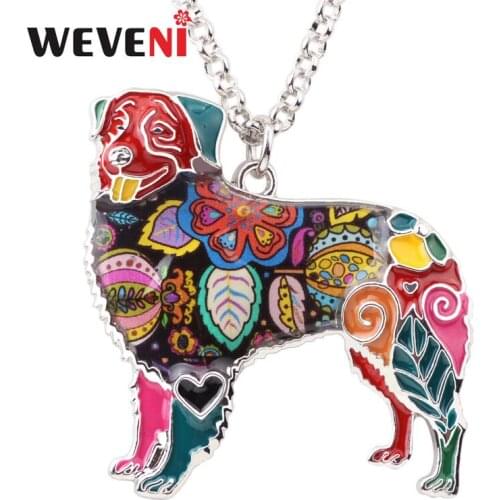 WEVENI Enamel Alloy Australian Shepherd Dog Necklace Pendant Chain Choker Animal Jewelry For Women Girls Pet Lovers Accessories