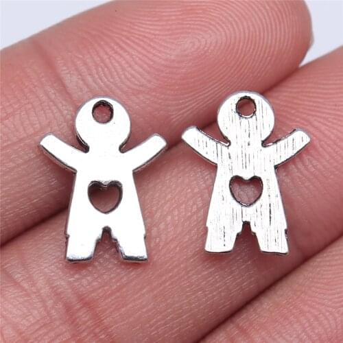 WYSIWYG 10pcs 16x12mm Small Boy Charm Pendants For Jewelry Making Antique Silver Color Boy Pendants Charm Boy