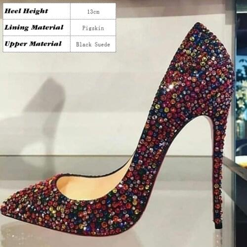 High Quality Custom Made Lady Shoes Pumps Female Flower Woman Heels Rivets Customise Big Size Real Leather Genuine Sheepskin