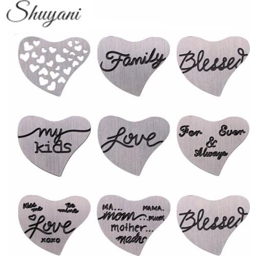 20pcsMix Design Heart Stainless Steel Floating Charms Plates Window Plates For Heart Glass Living Memory Lockek Pendant