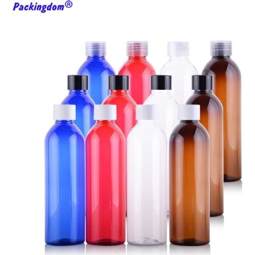 10pcs Empty Cosmetic Containers Coke Cap PET Bottle 250ml Round Shoulder Plastic Refillable Bottles Makeup Packaging Tube Blue