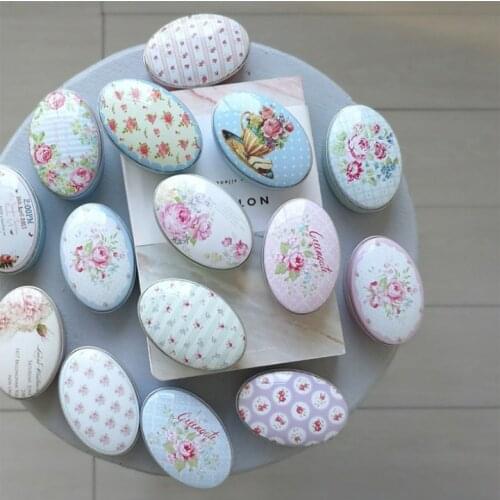 30pcs/lot Metal Storage Box Fresh Flower Printing Oval Shape Candy Box Handmade Soap Case Mini Tin Jewelry box Small Pill Case