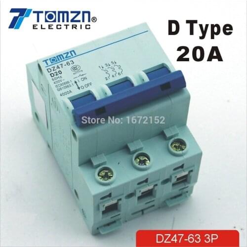 3P 20A D type 240V/415V Circuit breaker MCB 4 POLES