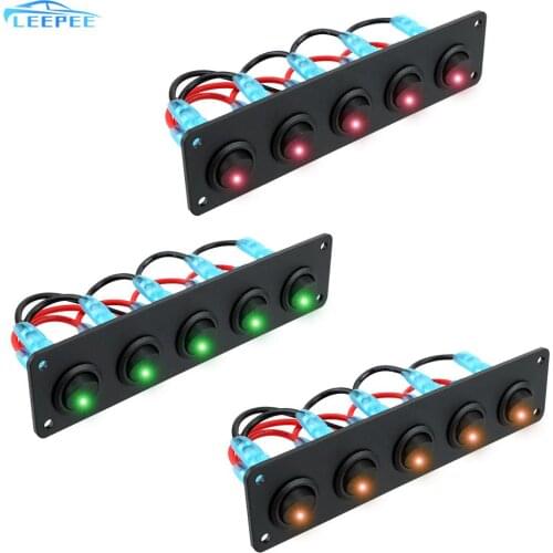 5 Gang Rocker Toggle Switch Panel Waterproof Interior Parts 12-24V LED for RV Boat Yacht Marine Car Marine Round Dash