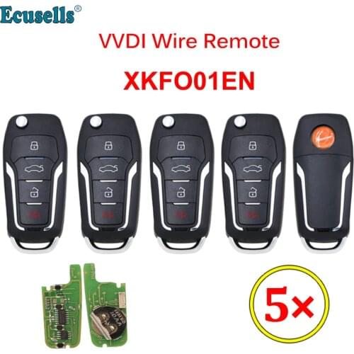 5Pcs/Lot Xhorse VVDI Wire Remote XKFO01EN XK Series Universal Car Key 4 Buttons for VVDI2 / VVDI Mini / Key Tool Max for Ford