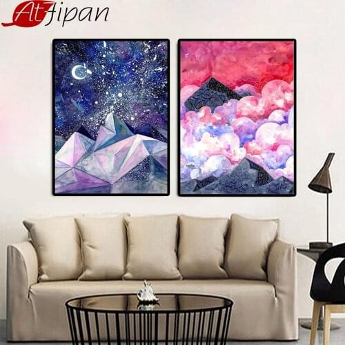 Atfipan Nordic Minimalism Print On Canvas Wall Art Colorful Nebula Posters Painting Decorative Picture For Living Room Framework