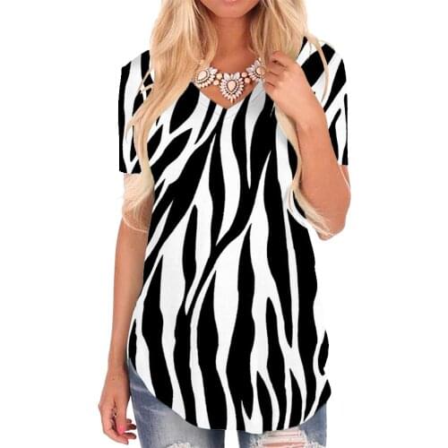 Giyu Brand Zebra T Shirt Women Black And White V-neck Tshirt Stripe T-shirts 3d Harajuku Funny T shirts Womens Clothing