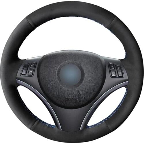 Black Suede Hand-stitched No-slip Car Steering Wheel Cover for BMW E90(Sedan) E91(Touring) E92 E93 X1 E84 E87 E81 E82 E88