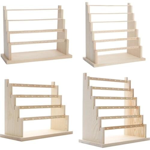 Wood Jewelry Display Shelf Earrings Ring Holder Stud Storage Rack Stand