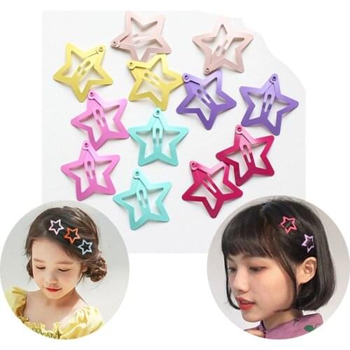 1 Pair 32mm Star Shape Metal Children Snap Hair Clips Barrettes Girls Cute Hair Baby Pins Hair Accessories Kids Candy Color Hair