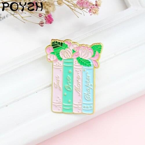 Books flower Enamel Brooch Just one more Chapter Lapel Pin For those who love reading Custom Badge