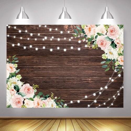 Rustic Bridal Shower Backdrop Photography Flowers Lace Brown Wooden Floral Wedding Photo Background Birthday Party Decor Props