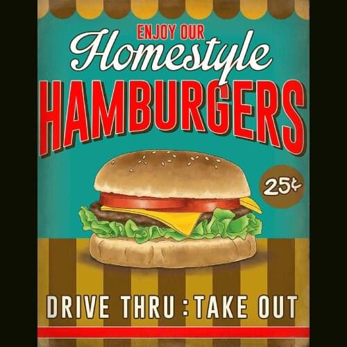 HOMESTYLE HAMBURGERS AMERICAN METAL TIN SIGN POSTER WALL PLAQUE