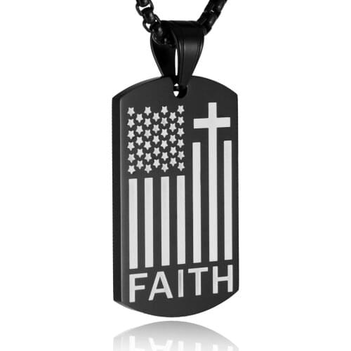 HZMAN American Flag Patriotic Cross Dog Tag Religious Faith Jewelry Pendant Necklace