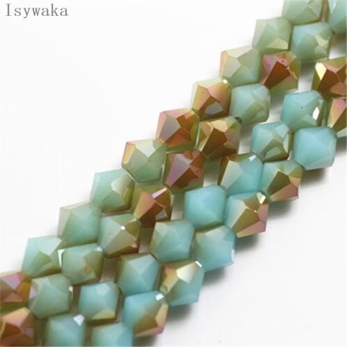 Isywaka Sale Blue Golden Color 6mm 48PCS Bicone Austria Crystal Bead charm Glass Beads Loose Spacer Bead for DIY Jewelry Making