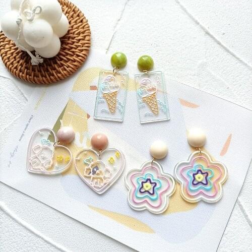Korean Earrings 2021 Dangle Acrylic Earrings for Women Cute Ice Cream Heart Flower Bling Jwellery Women Fashion Party Gifts