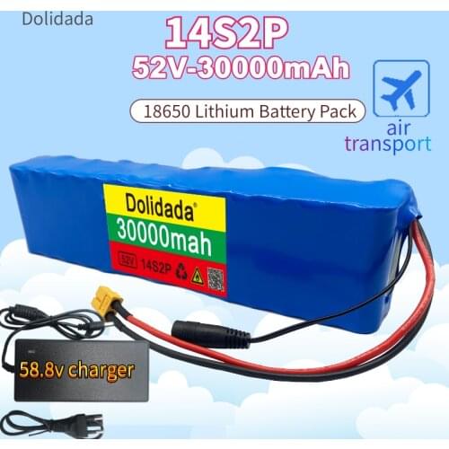52V 14S2P 30000mAh 18650 800W lithium battery for balance car, electric bicycle, scooter, tricycle+58.8V2A charger