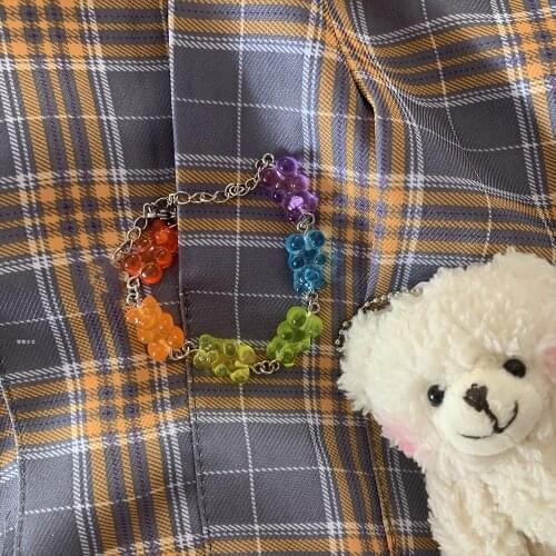 Y2K Girl Cute Gummy Candy Ins Bears Bracelet Steel Chain Pendant Charms Bracelets Wrist Ankle Jewelry Girls Paty Birthday Gift