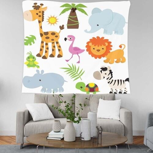 Cartoon Animals Patterns Tapestry Bedroom Kid Room Wall Hanging Tapestry Childrens Graffiti Series Background Cloth Decoration