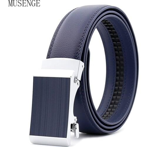 2021 Mens Leather Belt Auto Buckle Black Cowhide Jeans Wasit Strap Male High Quality Ratchet Mens Belt Luxury Fashion Blue