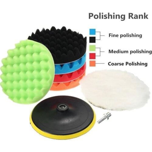 3~7"mini-Buffing Pad Kit 7Pcs Sponge and Woolen Polishing Waxing Buffing Pads Kits with M14 Drill Adapter