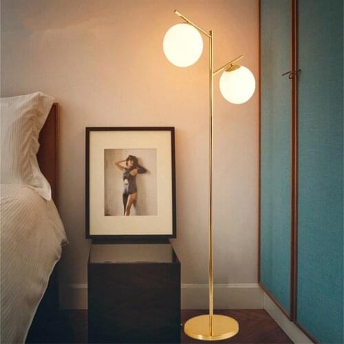 Nordic Living Room White Glass Ball Floor Lamps Standing Bedroom Gold Vertical Tablelamp Modern Decorated Bedside Floor Lights