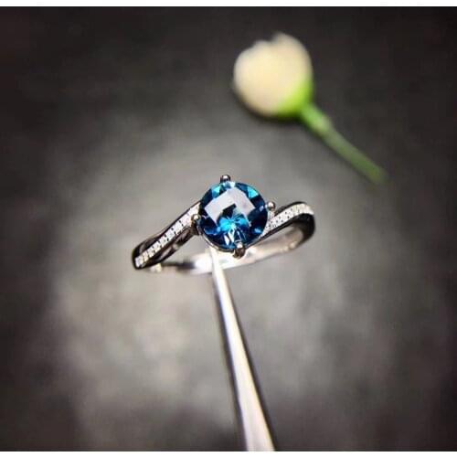 Natural blue topaz gem Natural gemstone ring S925 sterling silver trendy Elegant fashion round women party gift fine Jewelry