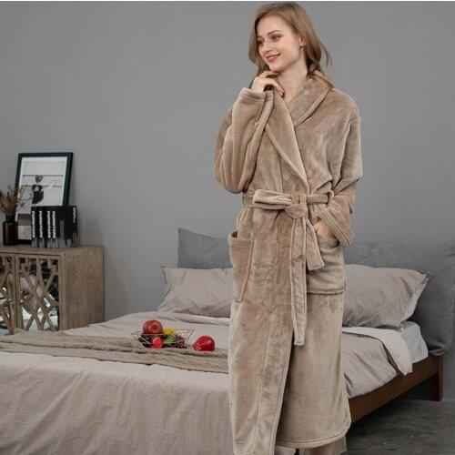 New Thicken Warm Robes For Women Lapel Couples Bathrobe Coral Fleece Sleepwear Home Clothes Plus Size Flannel Velvet Kimono