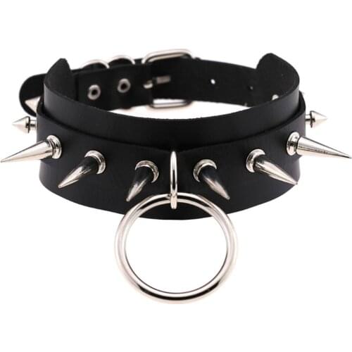 Punk new style sexy exaggerated two layer belt with long rivet and short rivet O-ring pendant choker chain