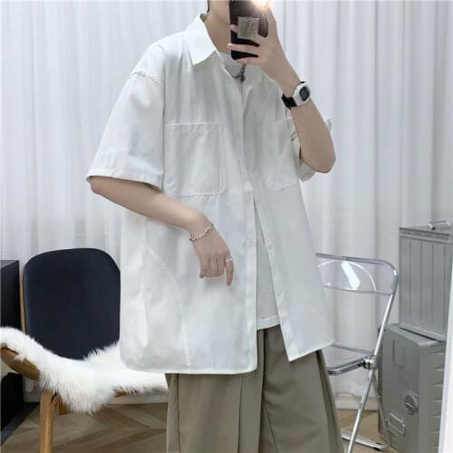 Short-sleeved Solid Shirt Mens Tops Casual All-match Loose Shirts Streetwear Loose Summer Male Clothes Thin Outerwear Tide