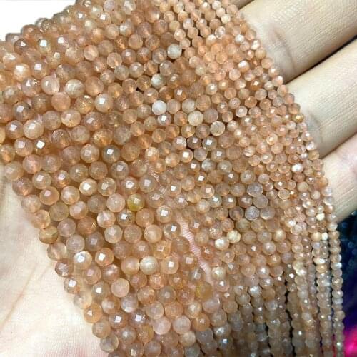 Wholesale 100% Natural Gem Stone Sunstone Faceted Round Beads For Jewelry Making DIY Bracelet Necklace 2MM 3MM 4MM