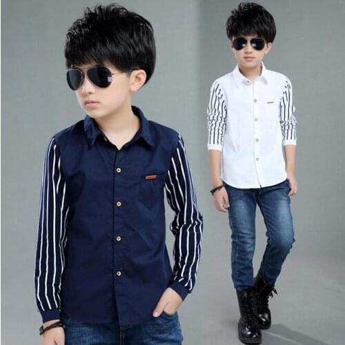 2017 autumn childrens clothes boys shirts stripe long sleeve turn-down collar boy shirts kids Knitted cotton causal shirts tops
