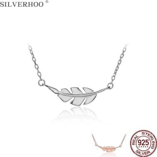 SILVERHOO Real 925 Sterling Silver Necklace For Women Minimalist Tree Leaf Rose Gold Pendant Necklaces Fine Jewelry New Arrival
