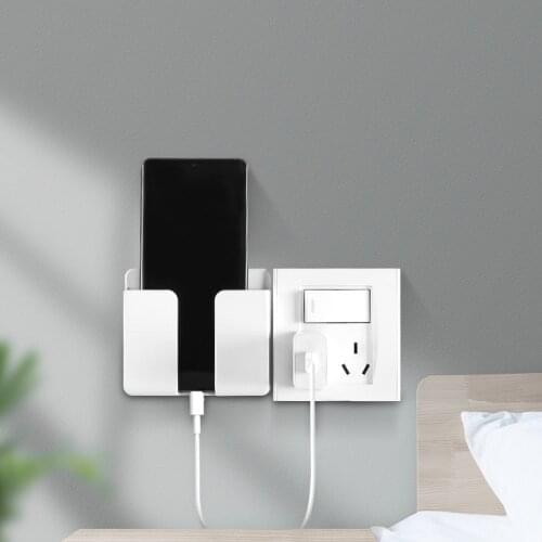 Paste Style Wall Mounted Organizer Storage Box Remote Control Mounted Mobile Phone Plug Wall Holder Charging Multifunction Stand