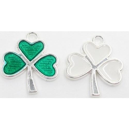 Luckey clover charms 20pcs Enamel clover dangle charms hole hanging charms diy bracelets jewelry charm