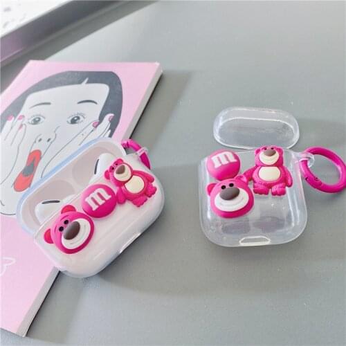 M Bean Strawberry Bear Transparent Apple AirPods 1 / 2 / 3 Pro Case Cover IPhone Earbuds Accessories Airpod Case Airpods Case