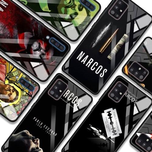 Transparent Glass Case For Samsung Galaxy A21s A11 A51 A71 A72 A91 A81 A01 A52 Cover Black Frame Narcos TV Series Pablo Escobar