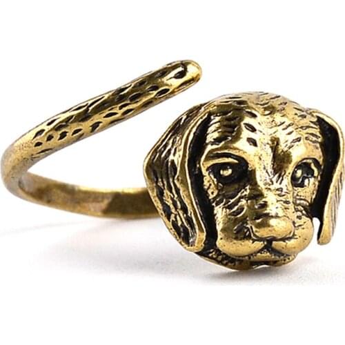 Adjustable dog ring For Men And Women vintage labrador dog head party Jewelry unisex free size animal rings High Quality