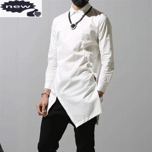 High Street Summer Loose Fit Long Sleeve Shirt Mens Fashion Asymmetrical Lapel Button Up Tops Autumn Design Casual Solid Shirts
