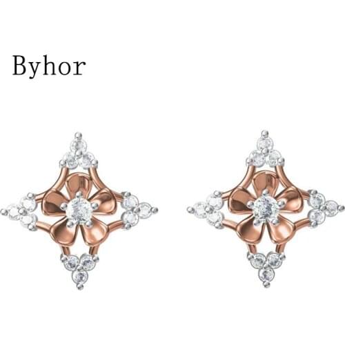Byhor Solid 14K White/Yellow+White/Rose+White Gold 0.372ct H/SI Natural Diamonds Fine Jewelry Wedding Star Stud Earrings Cерьги