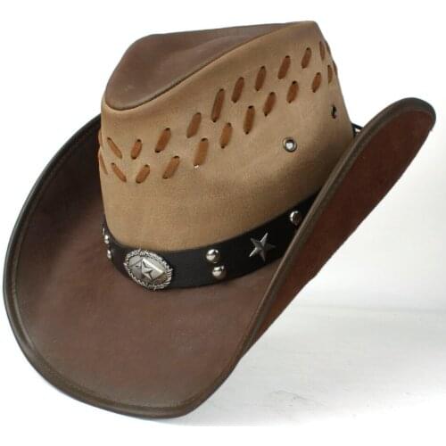 100% Leather Men Women Western Cowboy Hat Wide Brim Hat Outdoor Sombrero Hombre Cowgirl Hat
